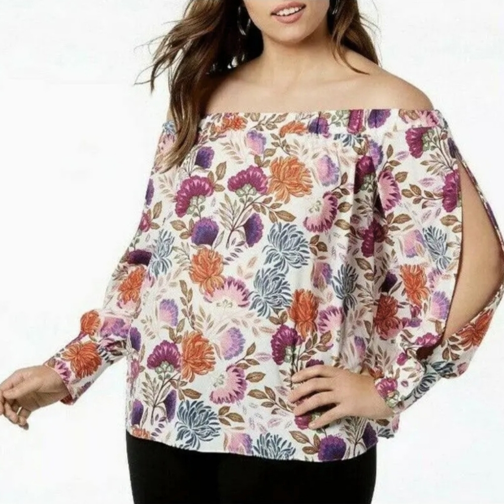NWOT International Concepts INC from Macys - floral off cold shoulder top.